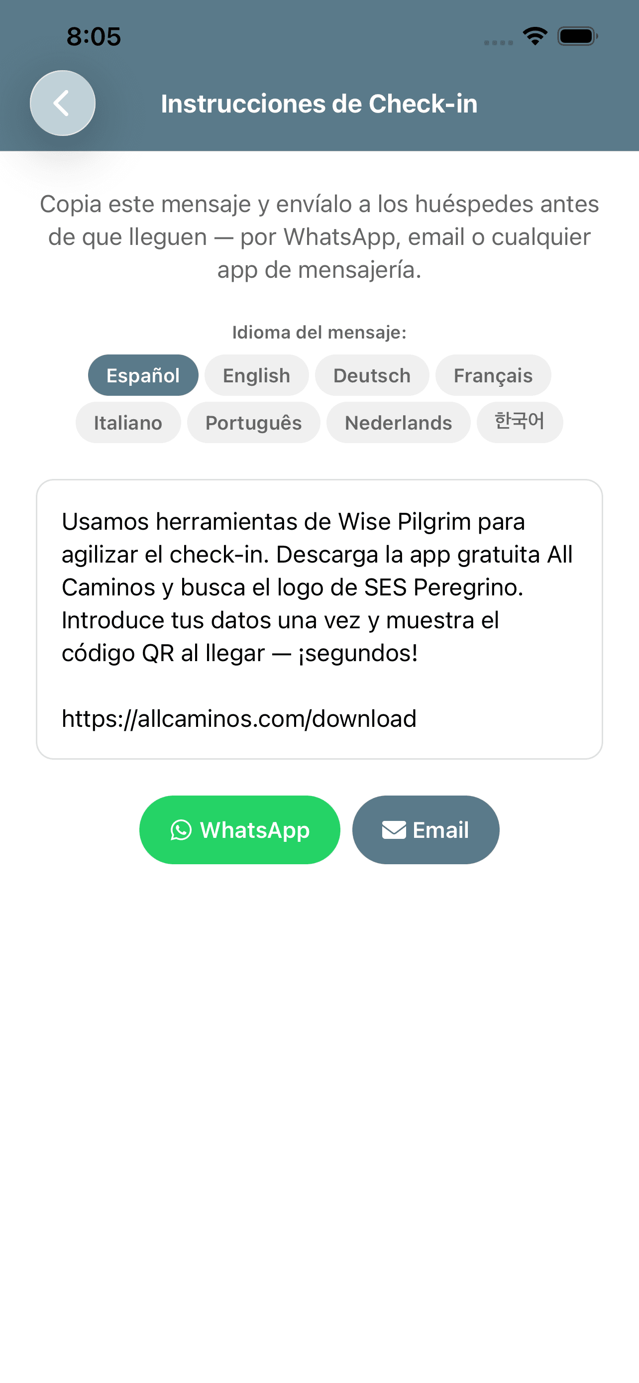 Hospitalero — Send to Guest
